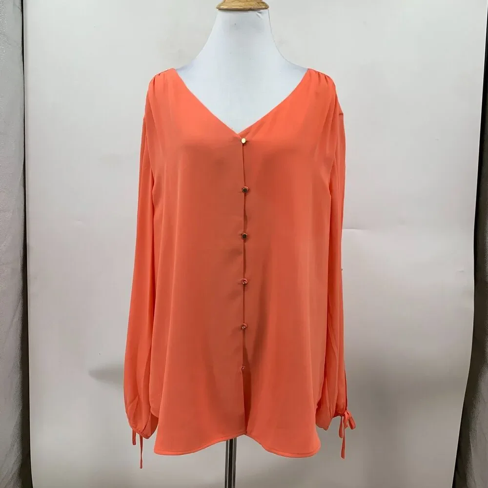 The Limited Collection Cutout Sleeve Womens XL Extra Large Coral Orange V Neck - Picture 2 of 13
